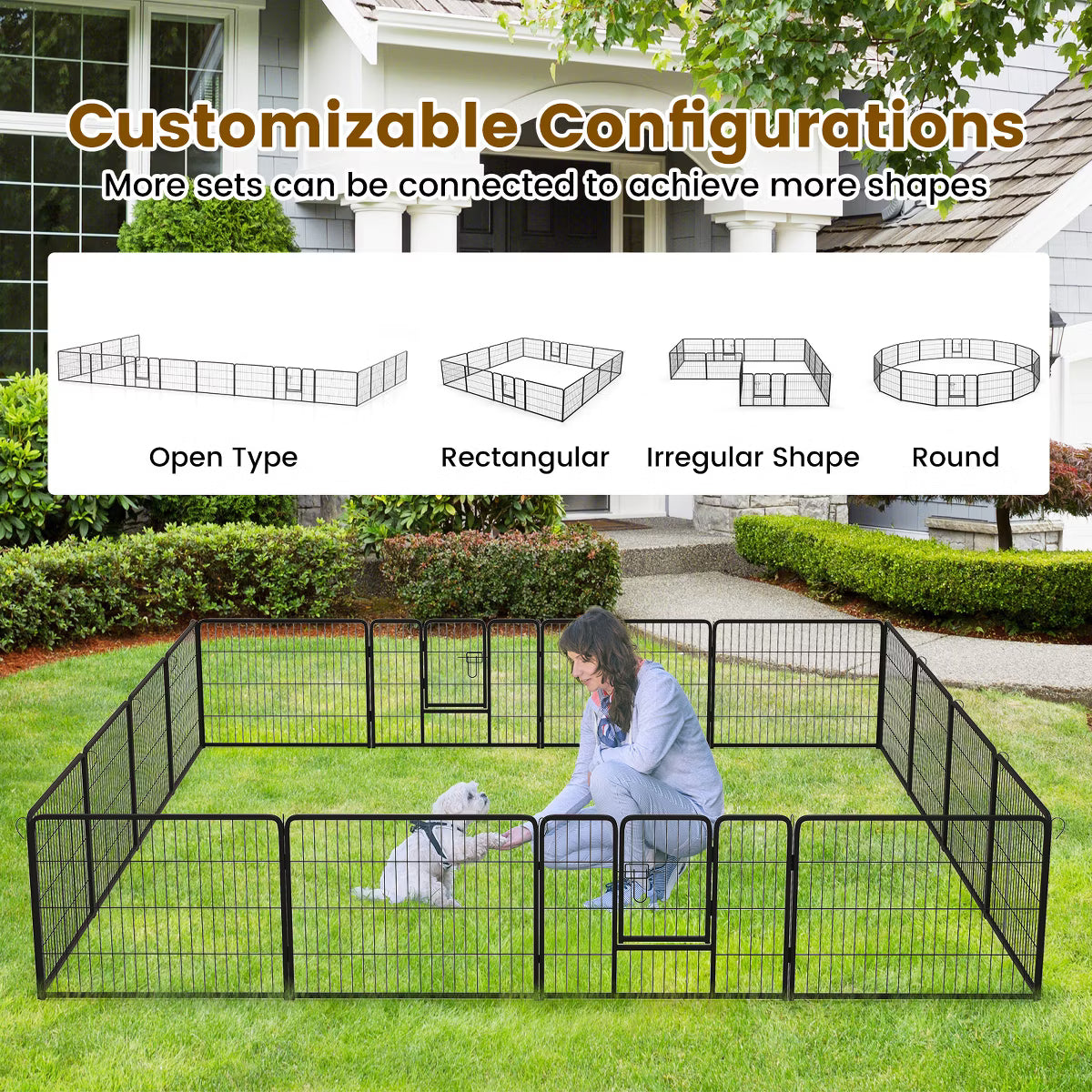 16 Panel 24" Height Pen Fence w/ Lock Indoor Outdoor Foldable Fencing Gate