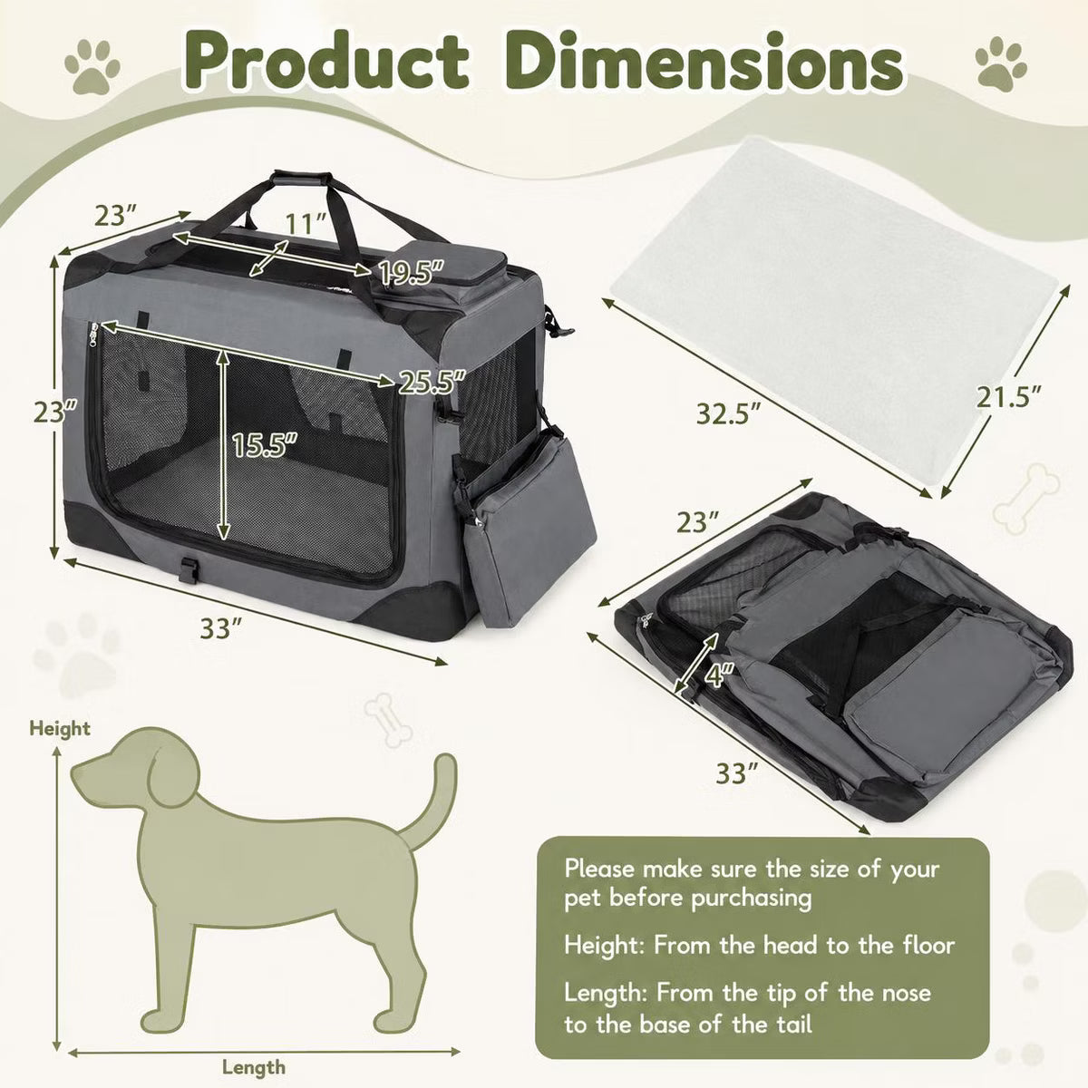 Soft Dog Crate 3-Door Portable Travel Kennel with Mesh Windows and Fleece Bed