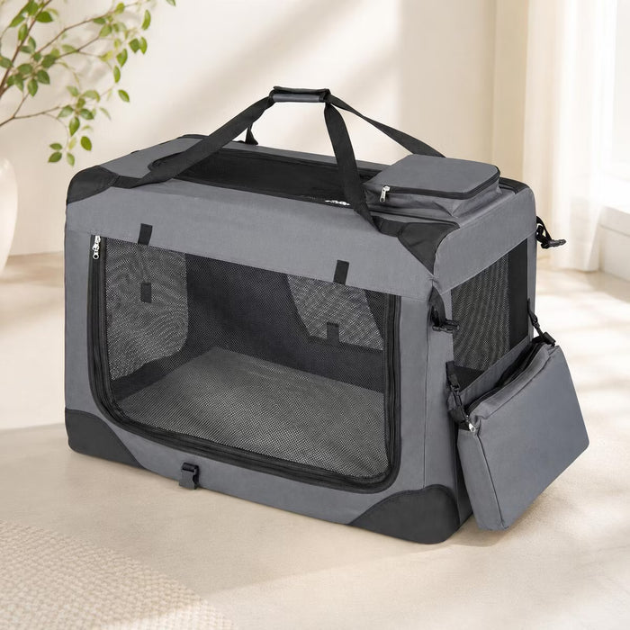 Soft Dog Crate 3-Door Portable Travel Kennel with Mesh Windows and Fleece Bed