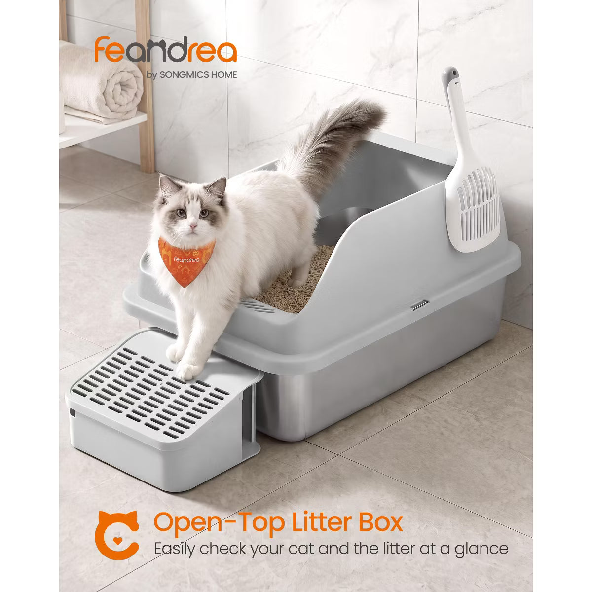 Stainless Steel Cat Litter Box with Open Top,