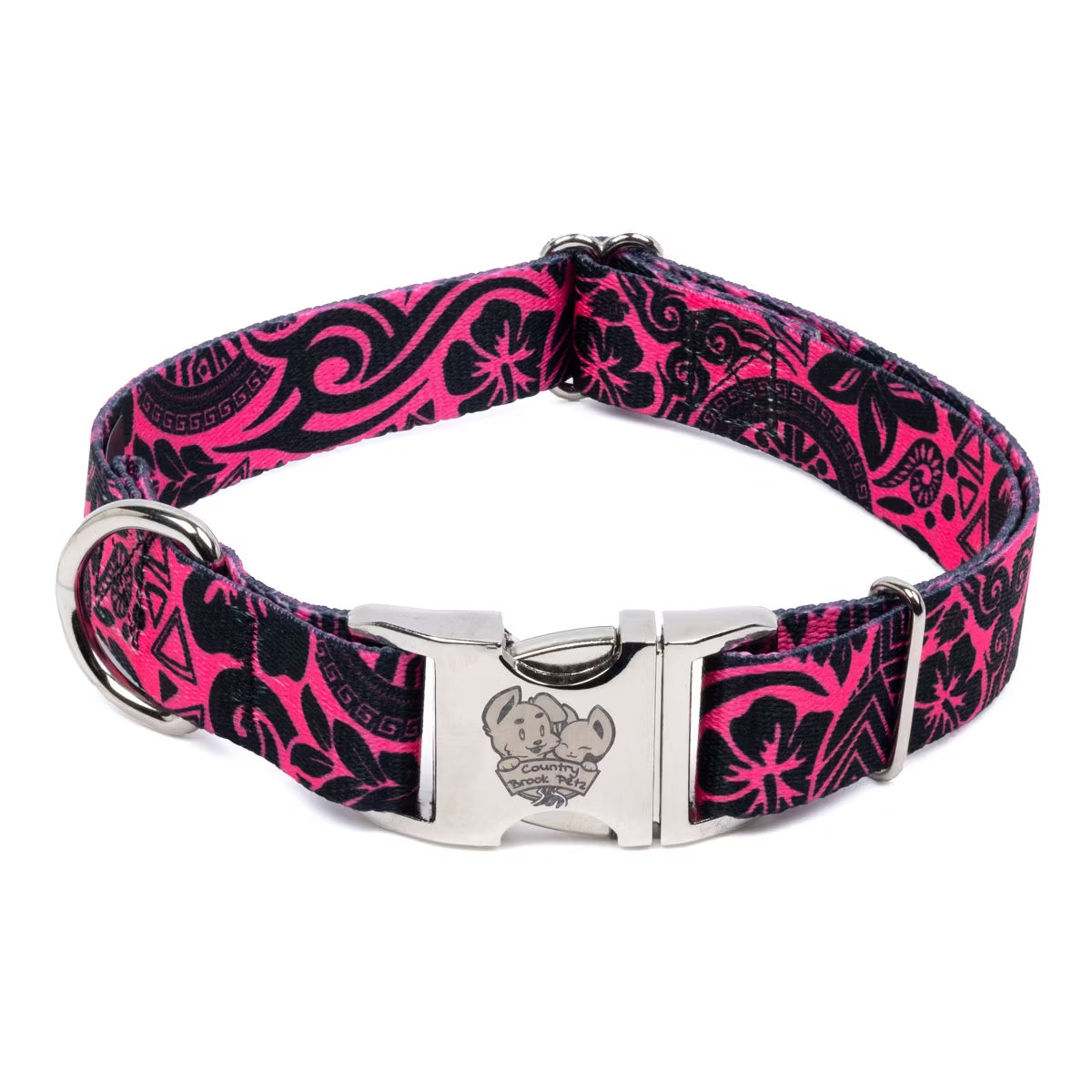 Premium Pink Polynesian Dog Collar (1 Inch, Large)