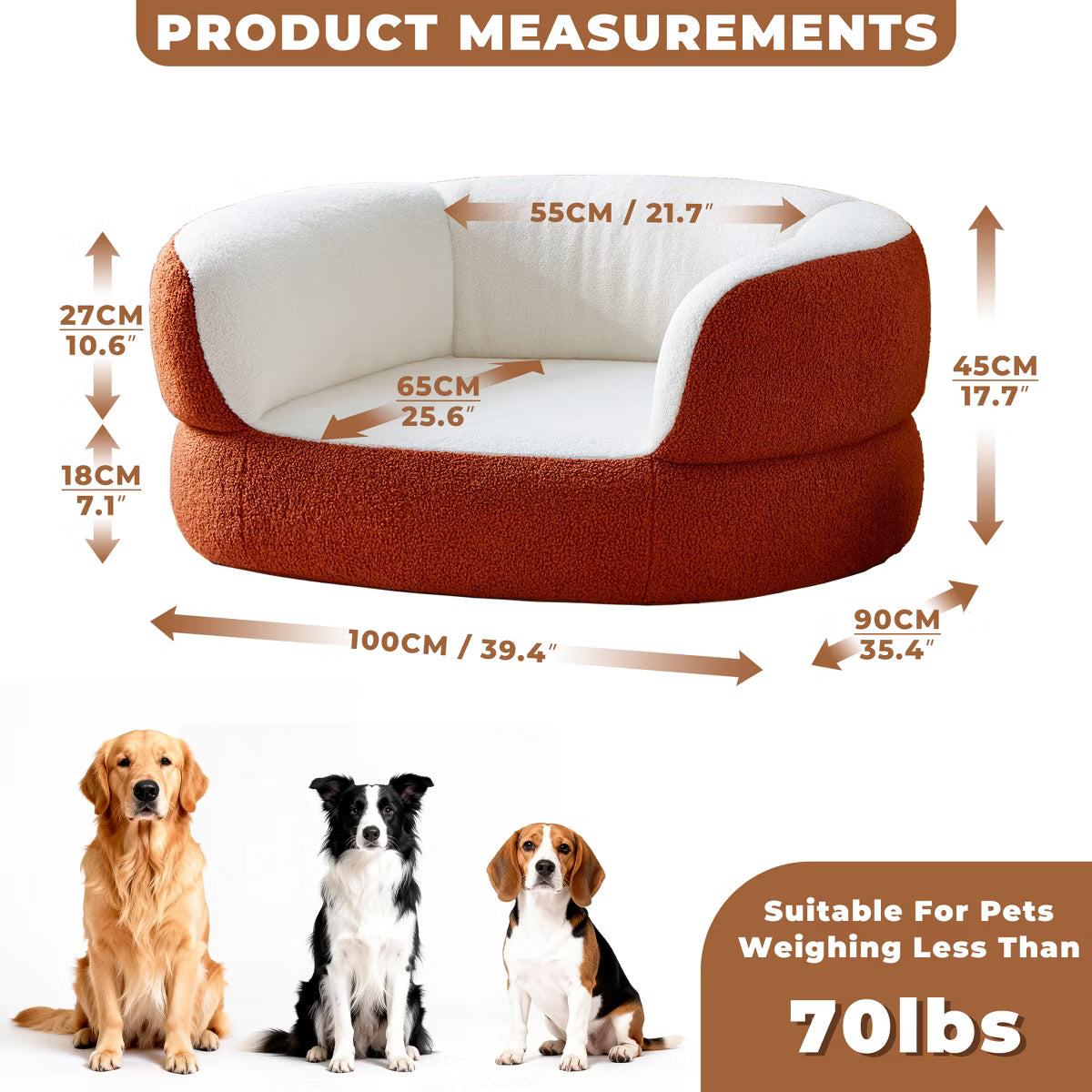Orange Round Dog Sofa Bed No Assembly Required,