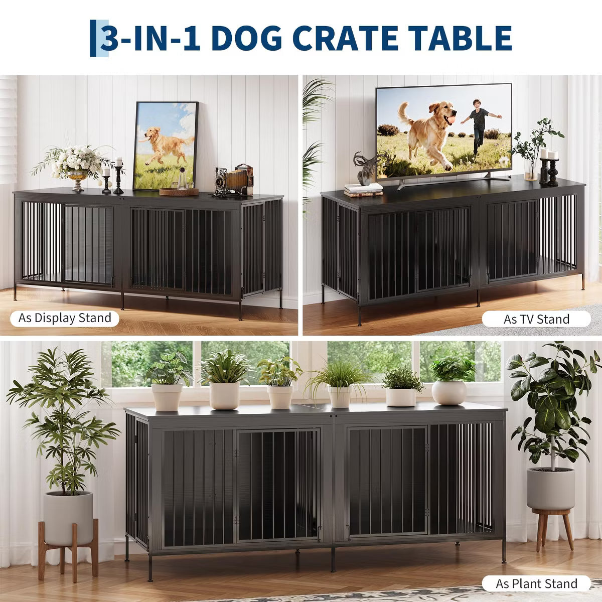 79" Double Dog Crate Furniture, Heavy-Duty Wooden Indoor Dog Kennel with Divider,