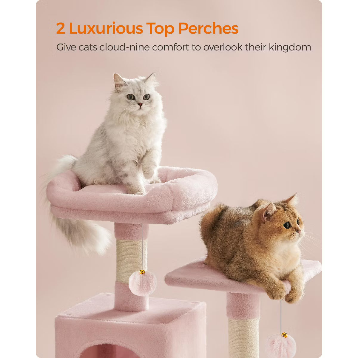 9.5-Inch Tall Cat Tower, Plush Multi-Level Condo with 5 Scratching Posts, 2 Perches