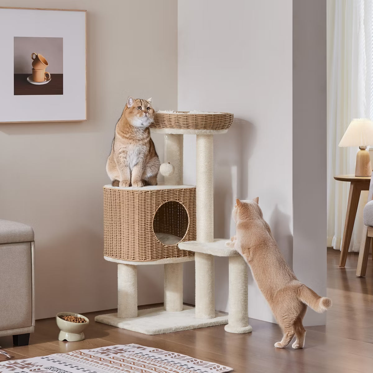 Cat Tree with Natural Sisal Scratching Post Hanging Ball,