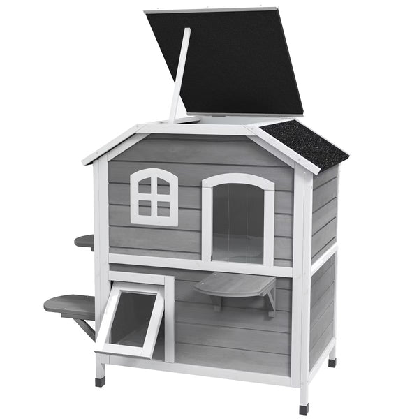 Wooden 2-Story Outdoor Cat House