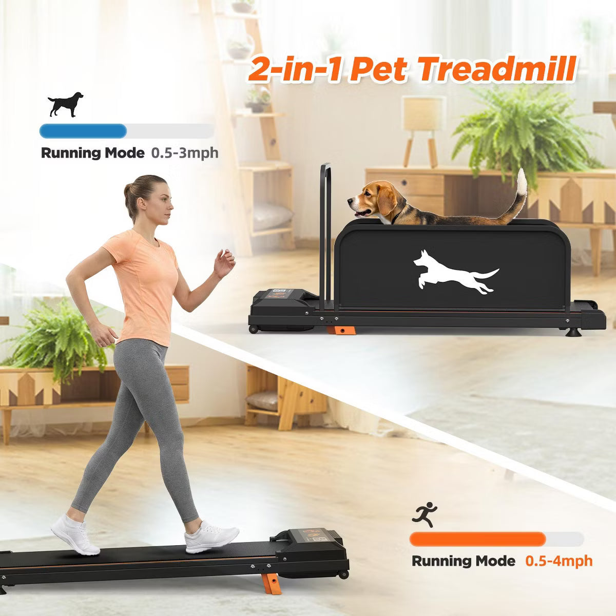 Blaze Foldable 2-in-1 Pet & Human Treadmill with Ultra Quiet 2.5HP Moto