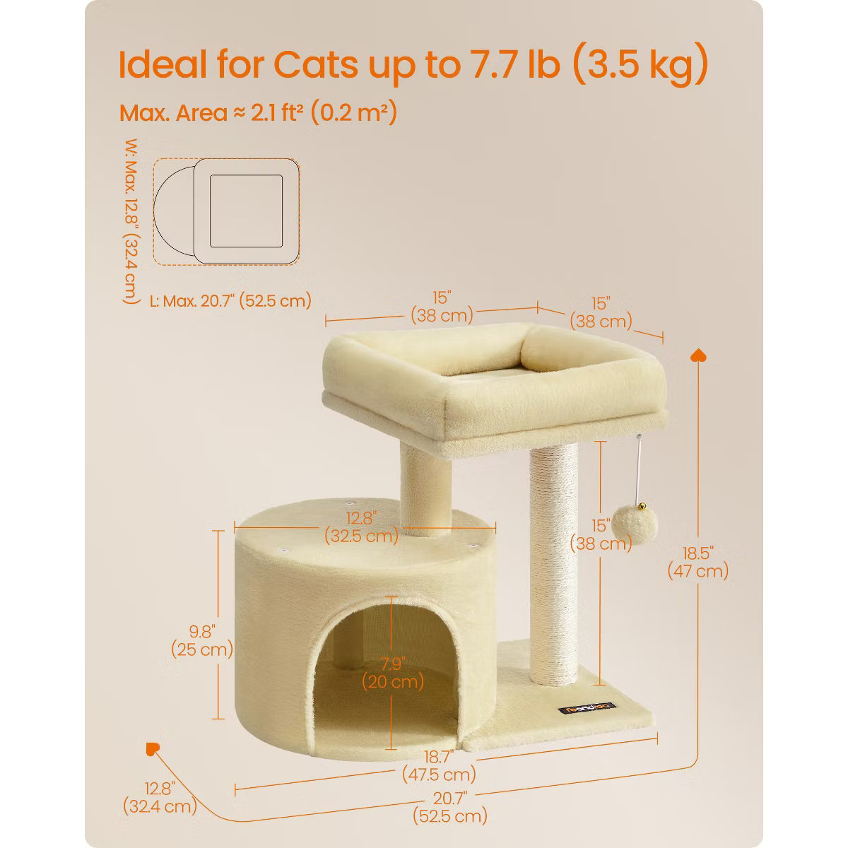 Cat Tree Tower with Sisal Scratching Post, Cat Condo with Padded Perch,