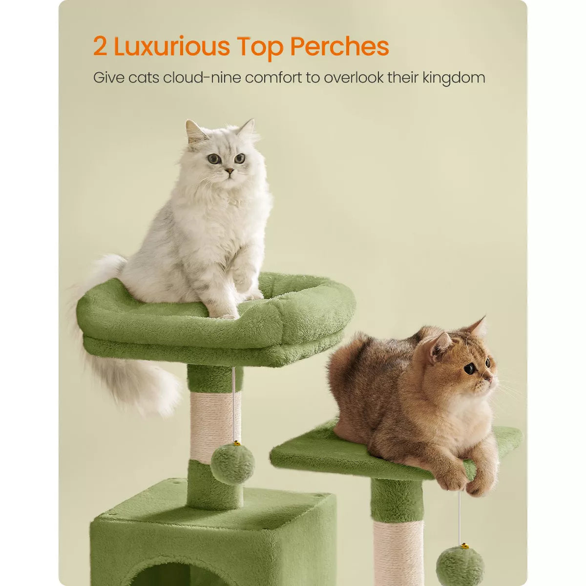 9.5-Inch Tall Cat Tower, Plush Multi-Level Condo with 5 Scratching Posts, 2 Perches