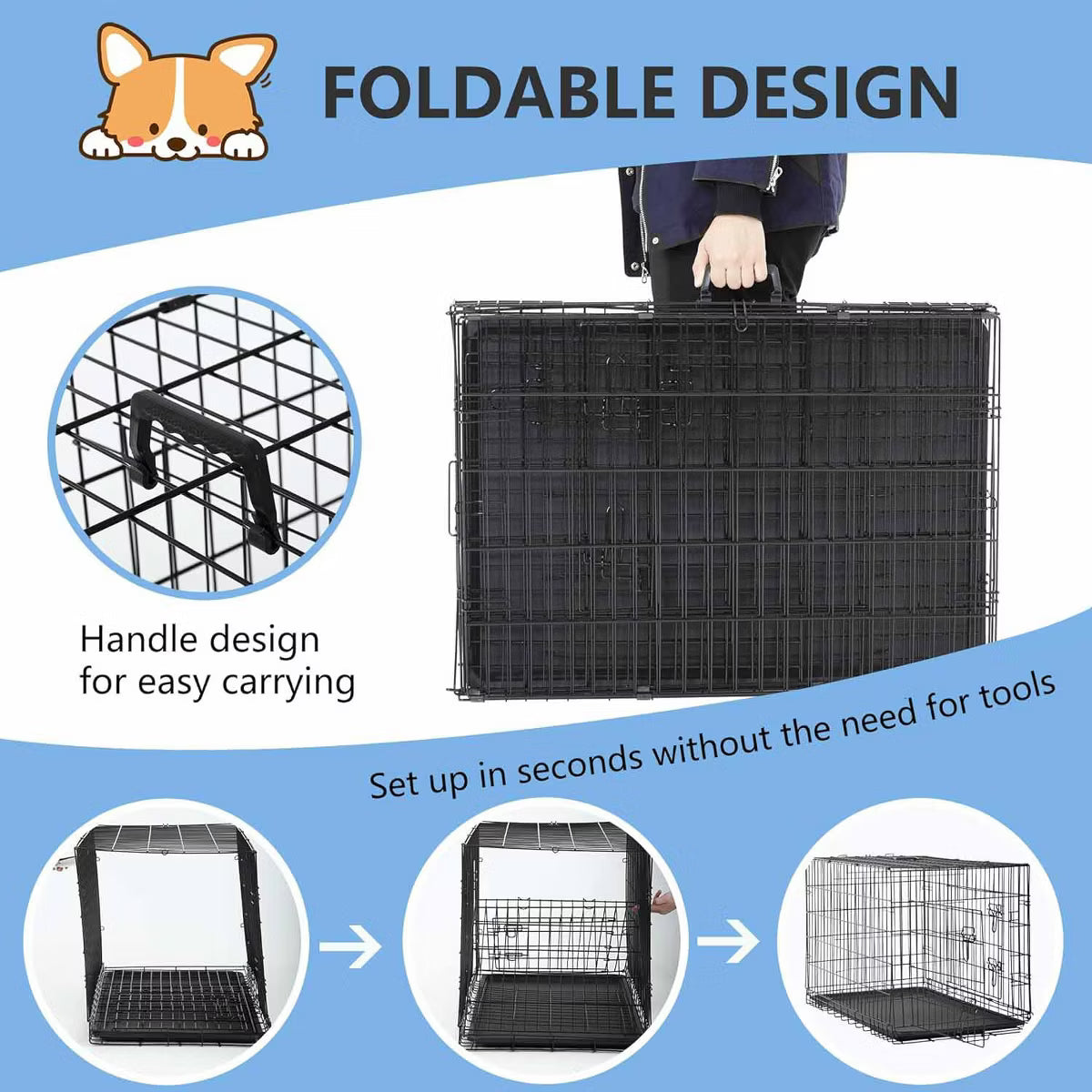 Extra Large Dog Crate Dog Kennel Cage with Double Door