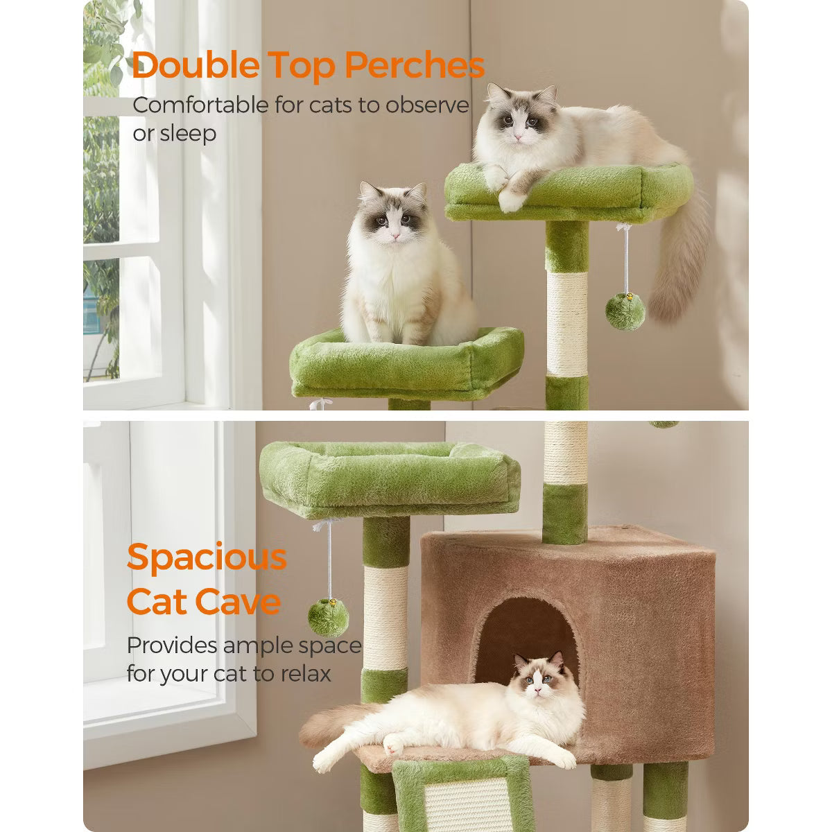 45.3-Inch Cat Tree Tower, Grass Green & Brown