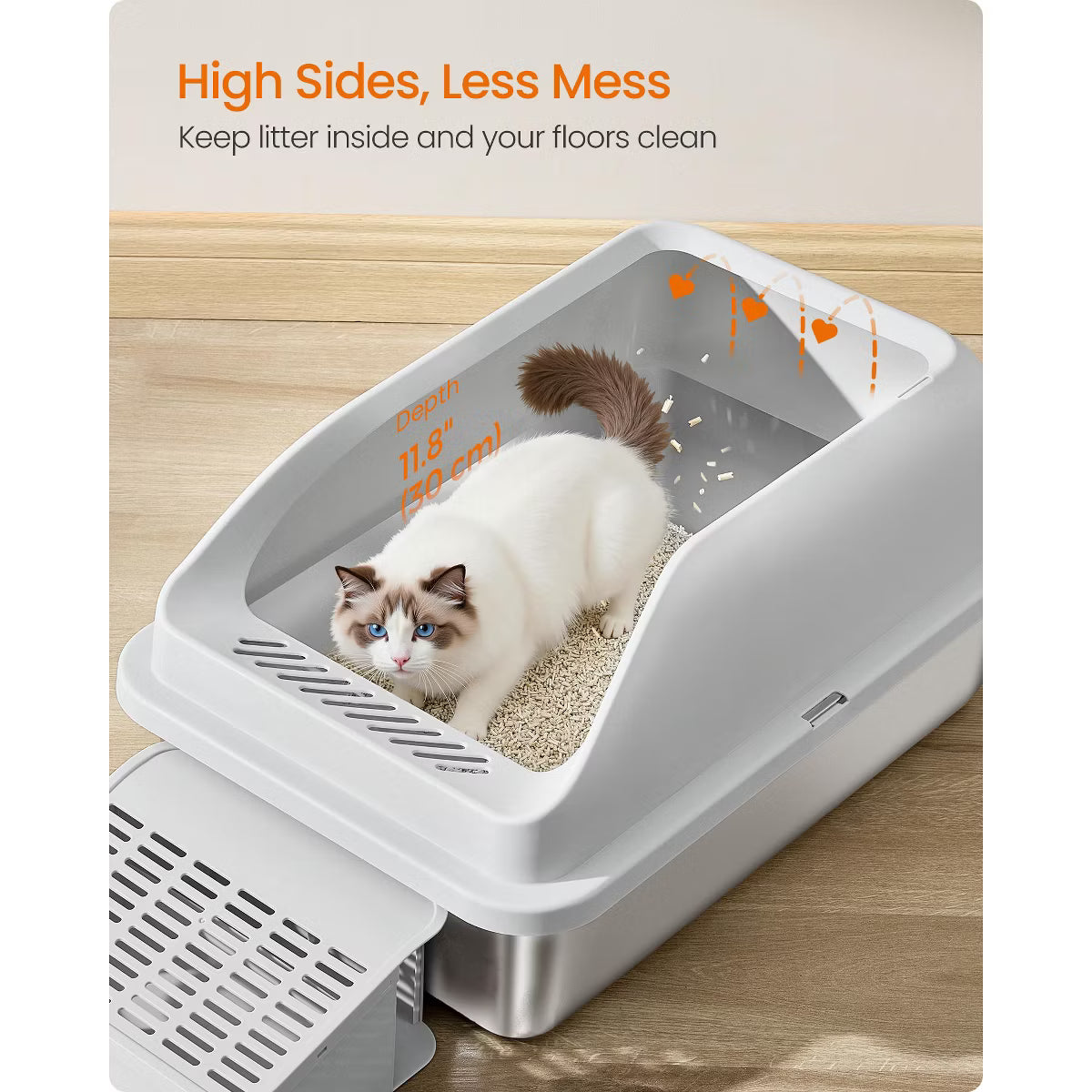Stainless Steel Cat Litter Box with Open Top,