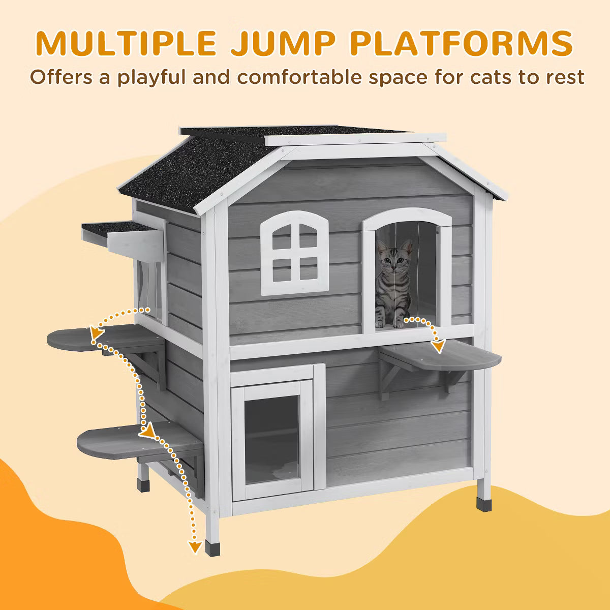 Wooden 2-Story Outdoor Cat House