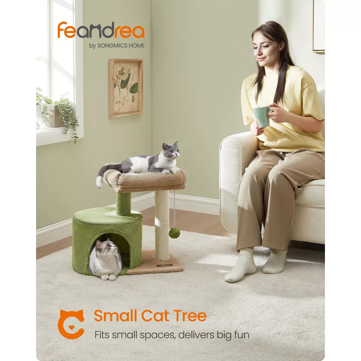 Cat Tree Tower with Sisal Scratching Post, Cat Condo with Padded Perch,
