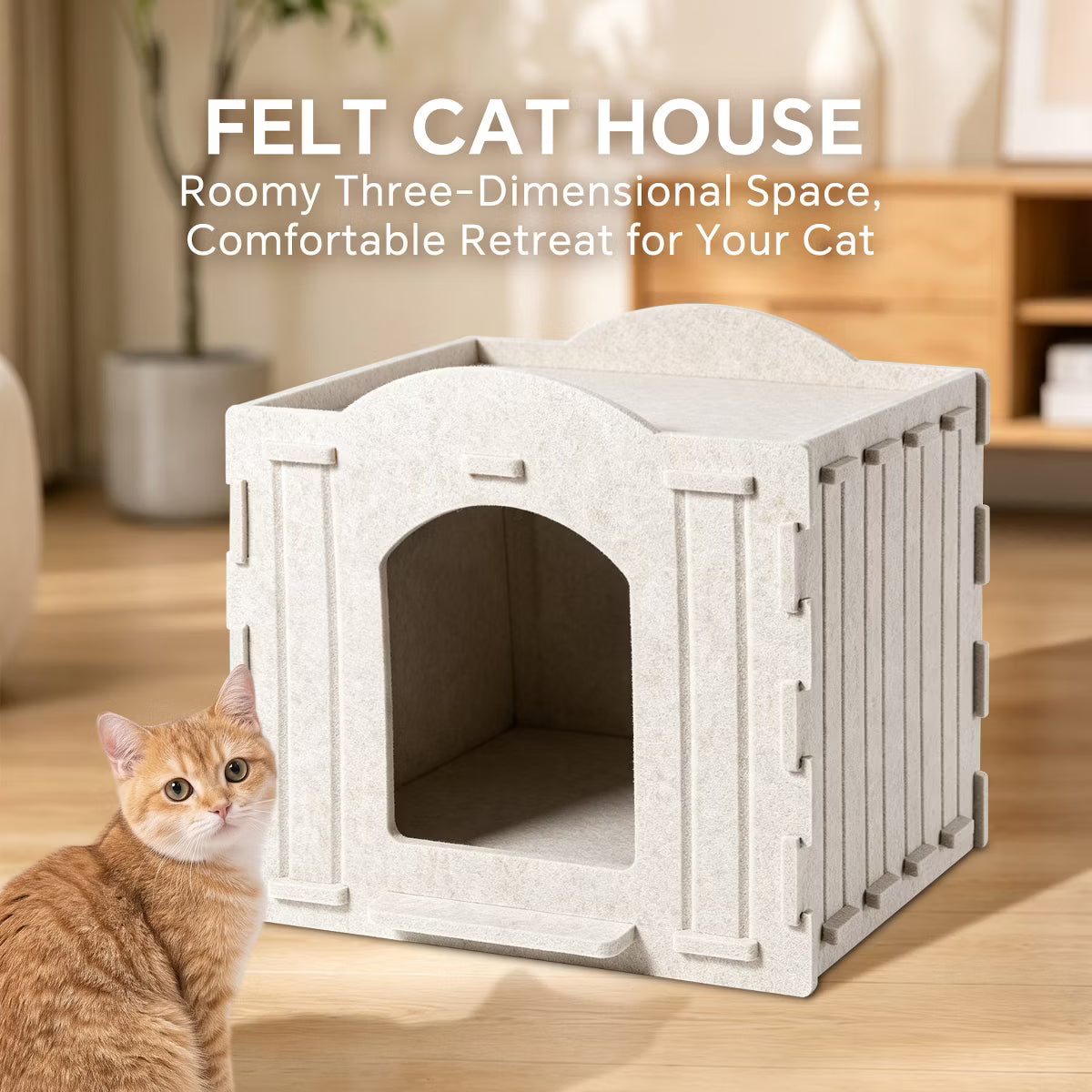 Foldable Felt Cat House Bed with Hanging Ball