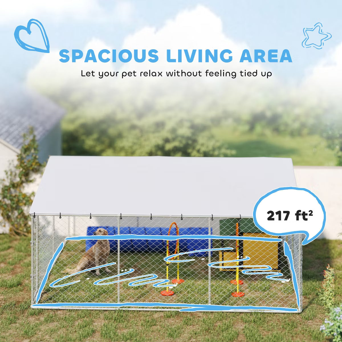 Outdoor Dog Kennel, Heavy Duty Dog Run with Waterproof Cover