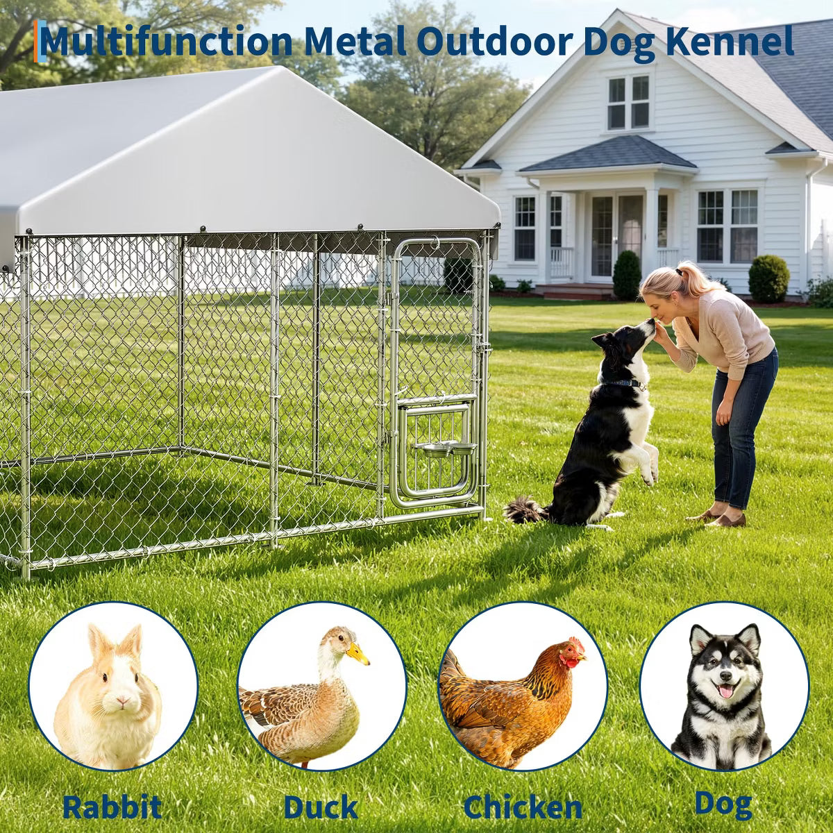 Outdoor Dog Kennel with Waterproof Cover & Lockable Door