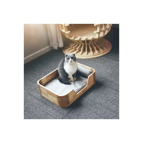 Solid Wood & Bamboo Cat Bed – Modern Elevated Cat Bed