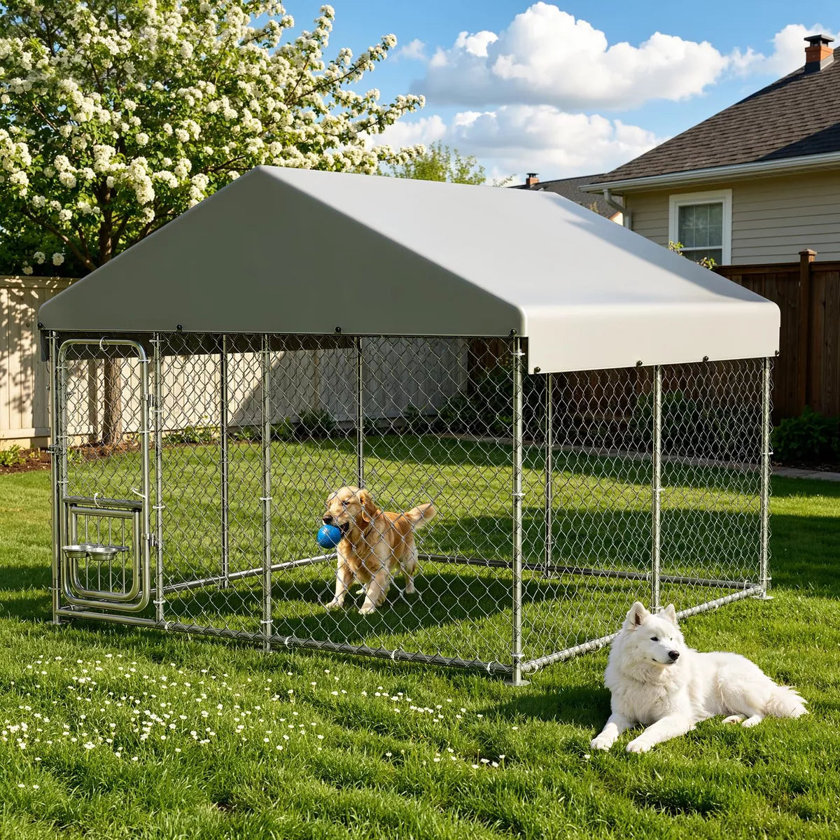 Outdoor Dog Kennel with Waterproof Cover & Lockable Door
