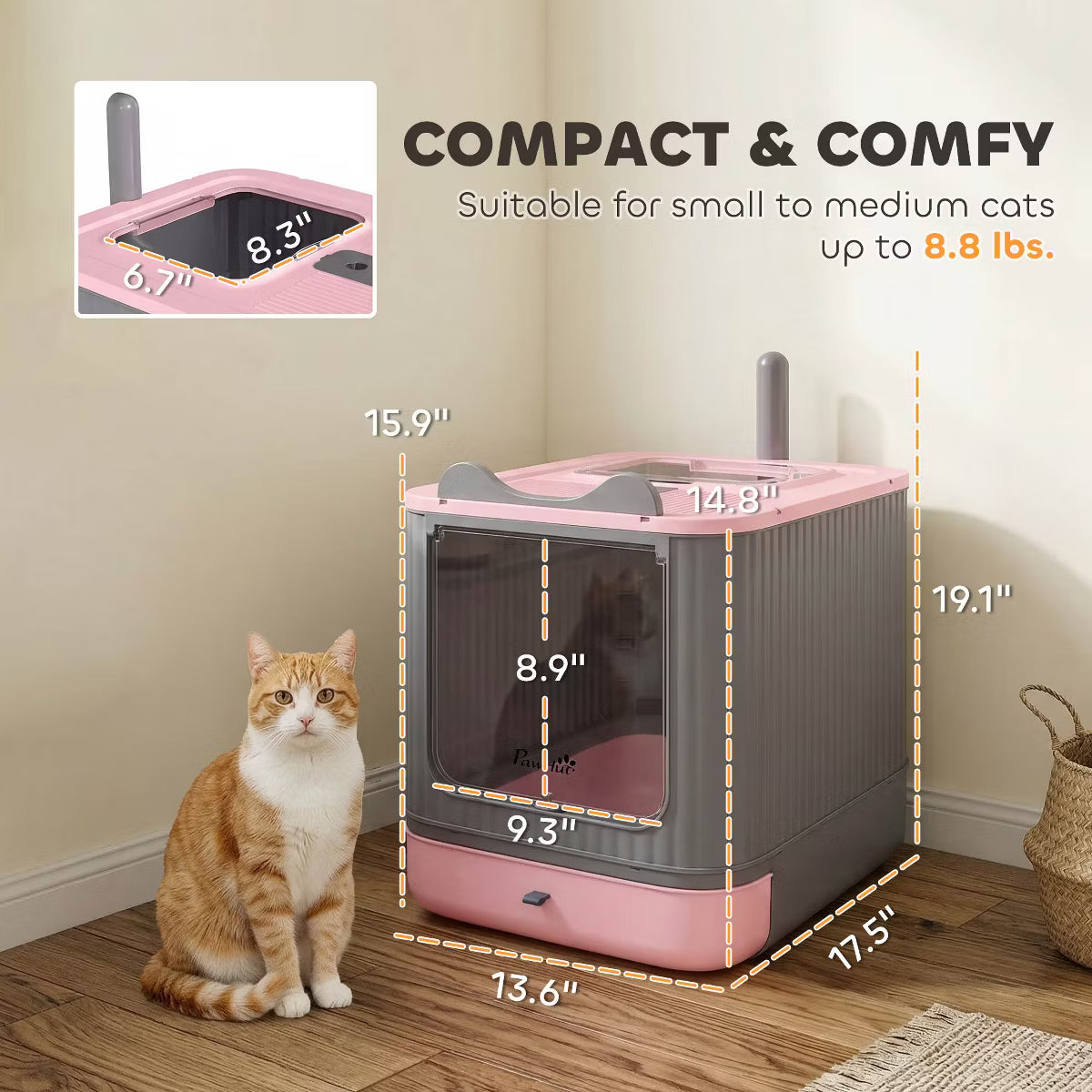 Cat Litter Box with Lid, Enclosed Litter Box for Medium Cats