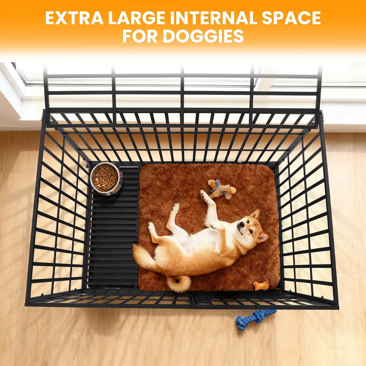 Escape Proof Dog Cage with Rolling Wheels, Sturdy Pet Kennel for Medium and Large Dogs