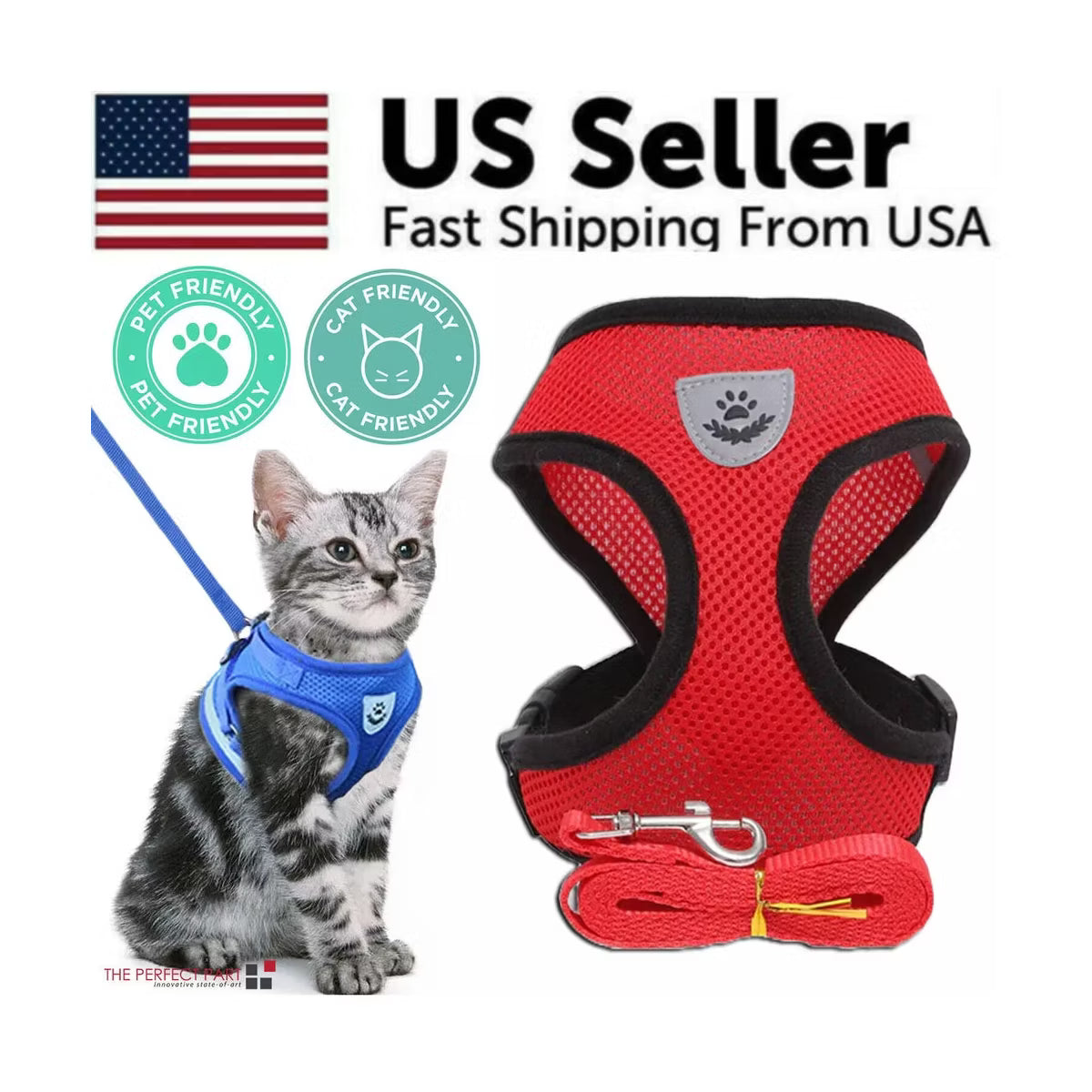 Reflective Adjustable Pet Vest Harness & Leash Set for Cats & Dogs S M L XL