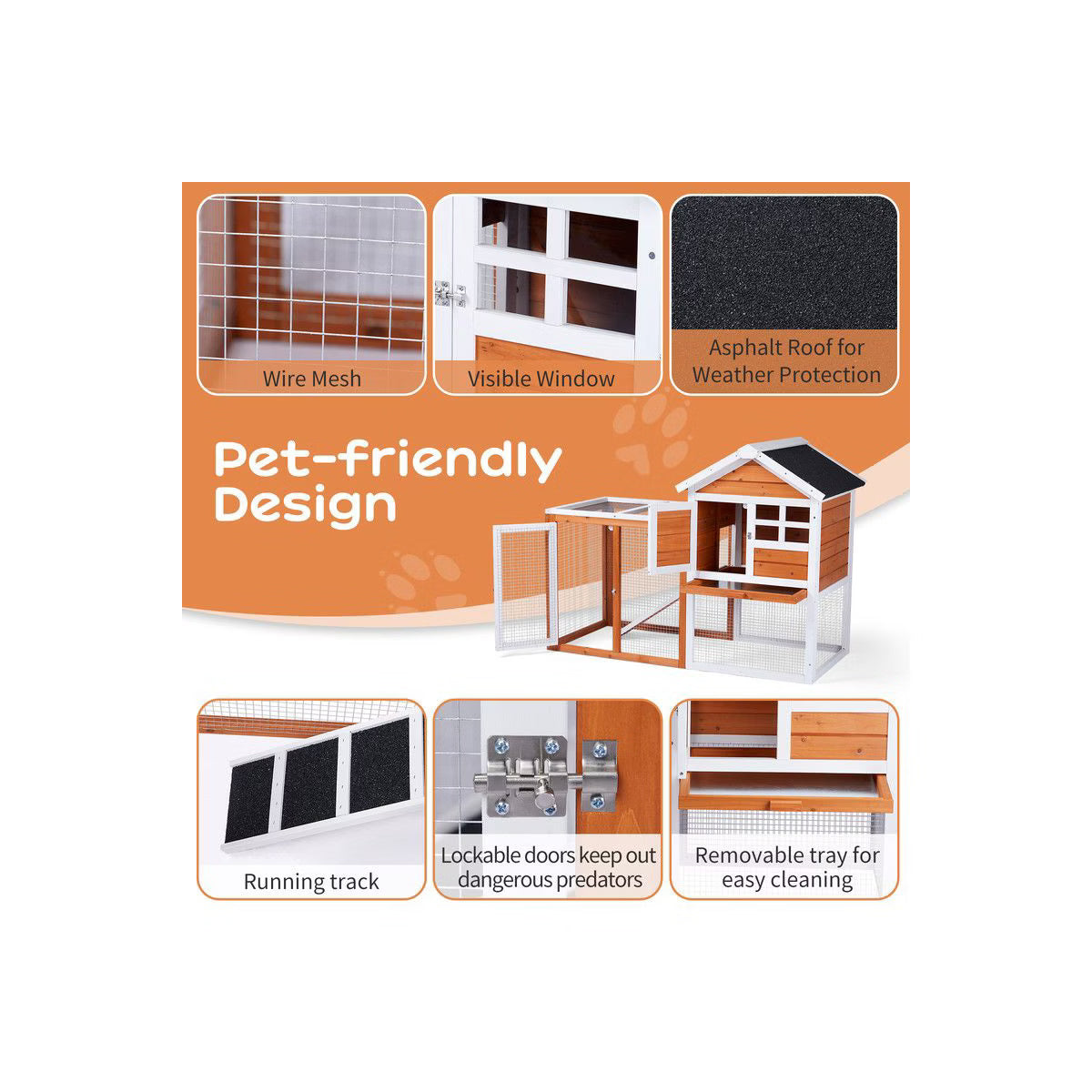 Chicken House with Leakproof Pull-Out Tray and UV-Resistant Roof Panel