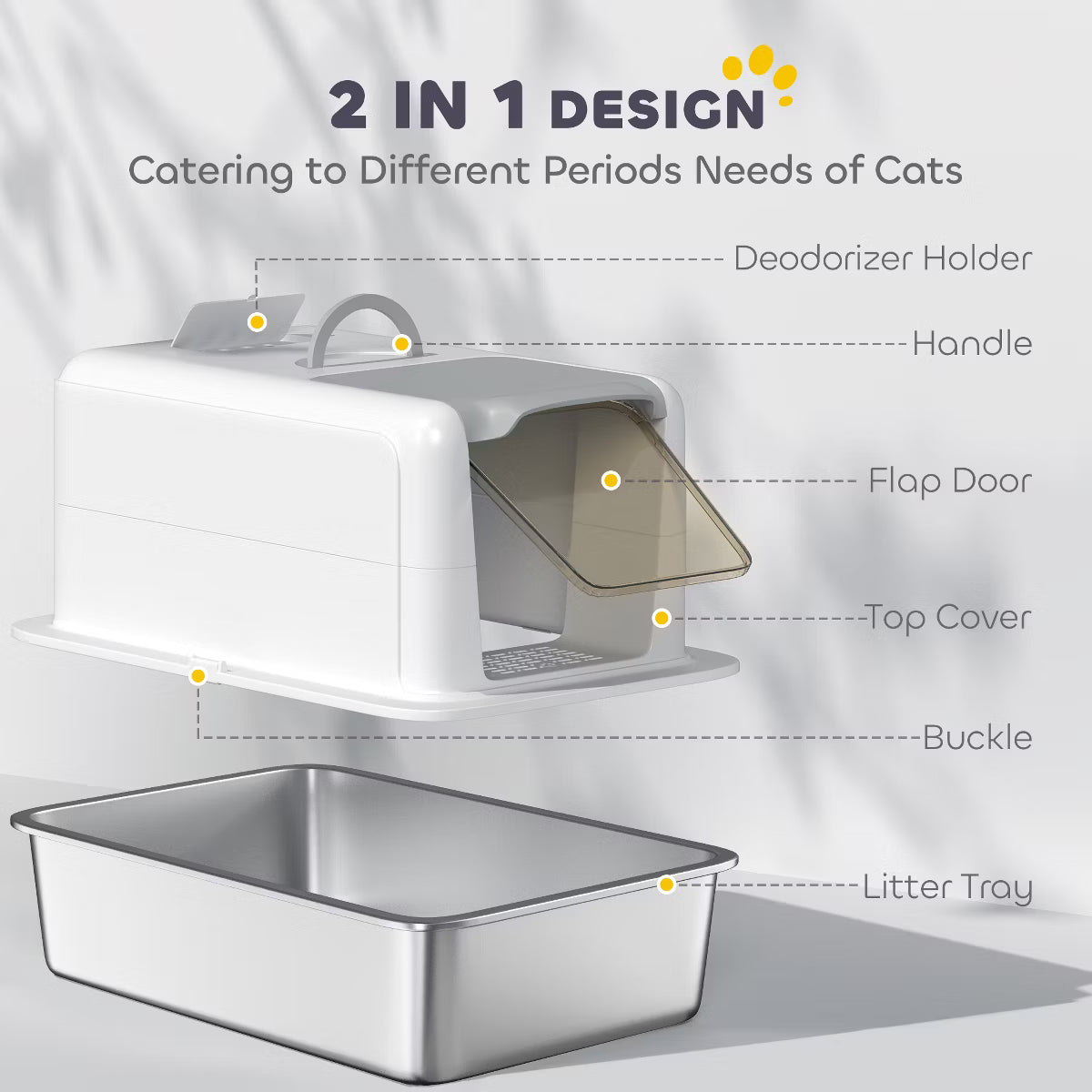 Stainless Steel Cat Litter Box, Extra Large 2 in 1 Kitty Litter Box with Removable Lid, Scoop,