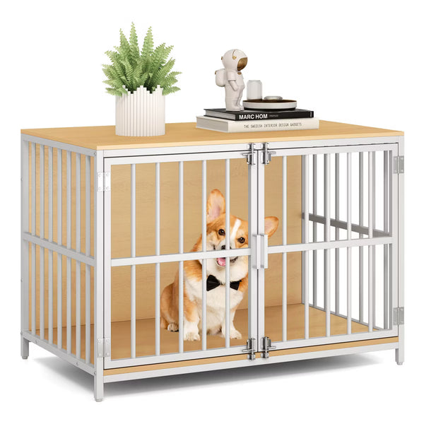 Heavy-duty Dog Crate Furniture with 2 Lockable Doors for Small Medium Breeds Natural