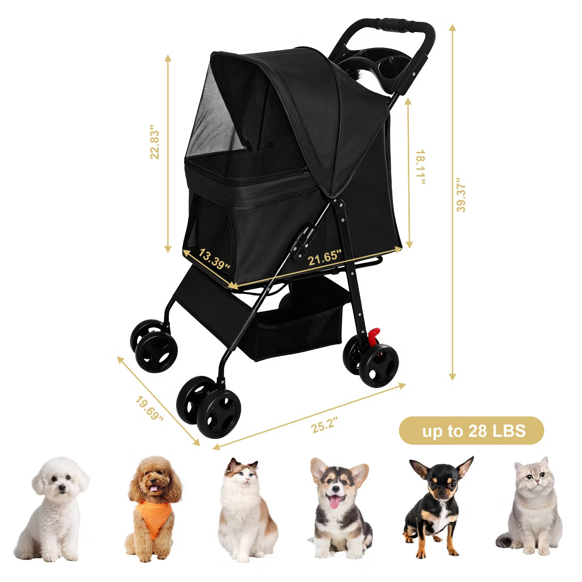 Pet Stroller for Small Dogs and Cats Under 28 lbs,