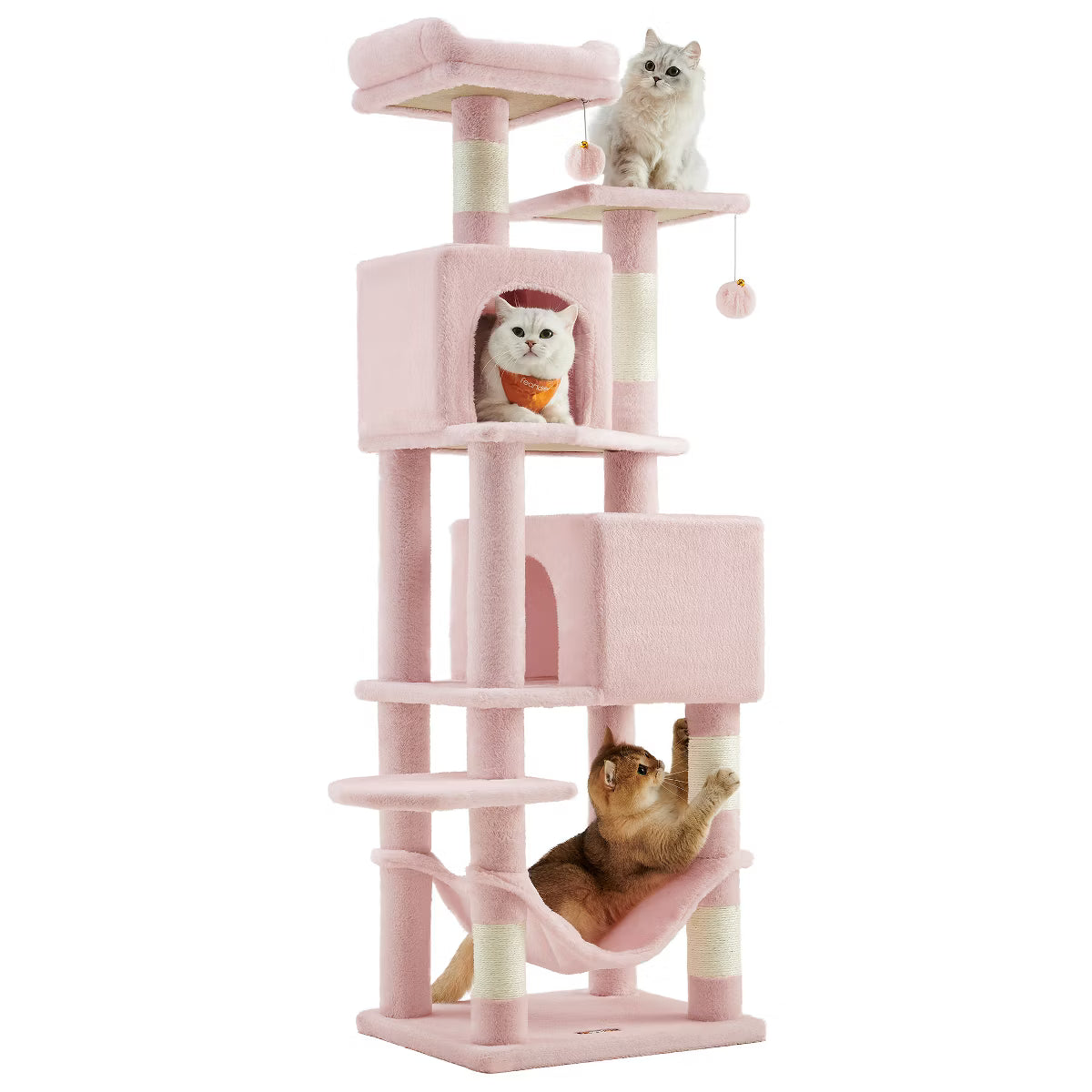 9.5-Inch Tall Cat Tower, Plush Multi-Level Condo with 5 Scratching Posts, 2 Perches