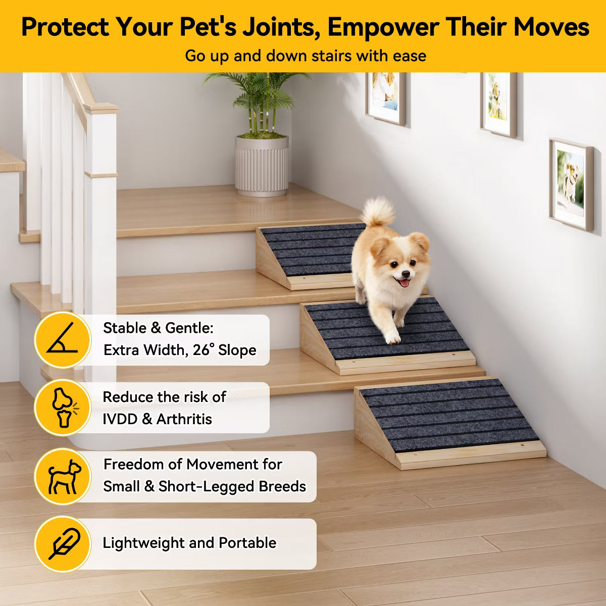 Wooden Dog Stairs with Nonslip Surface