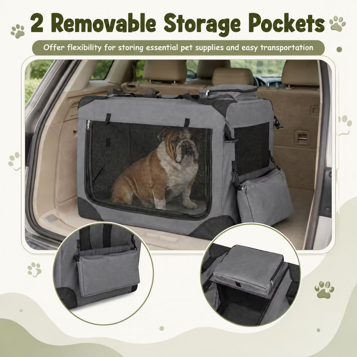 Soft Dog Crate 3-Door Portable Travel Kennel with Mesh Windows and Fleece Bed