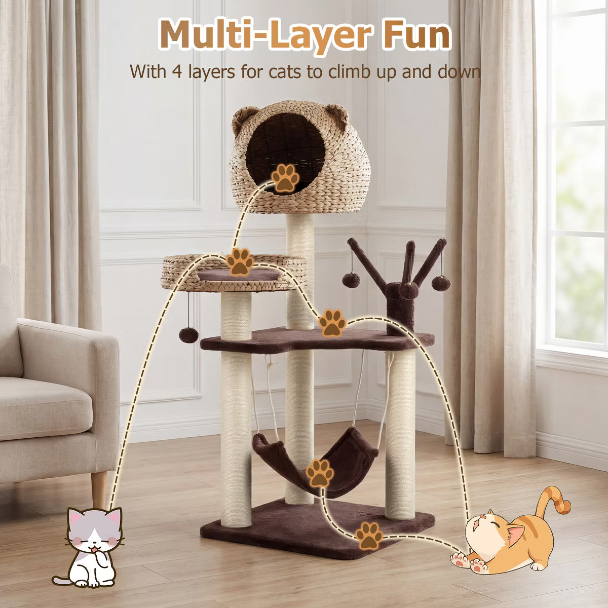 48'' Tall Cat Tree Tower Multi-Level Play Activity Center withCondo Hammock Cushion