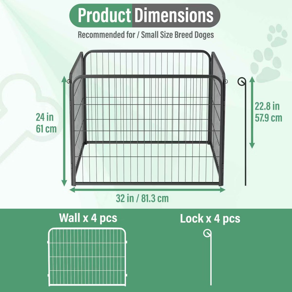 24 Inch Height, Indoor/Outdoor Folding Metal Portable Puppy Exercise Pen