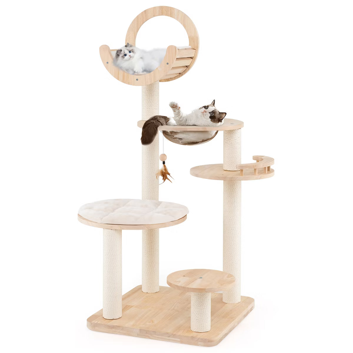 4-in-1 Building Block Cat Tree w/ Space Capsule Nest Padded Platform Hanging Toy