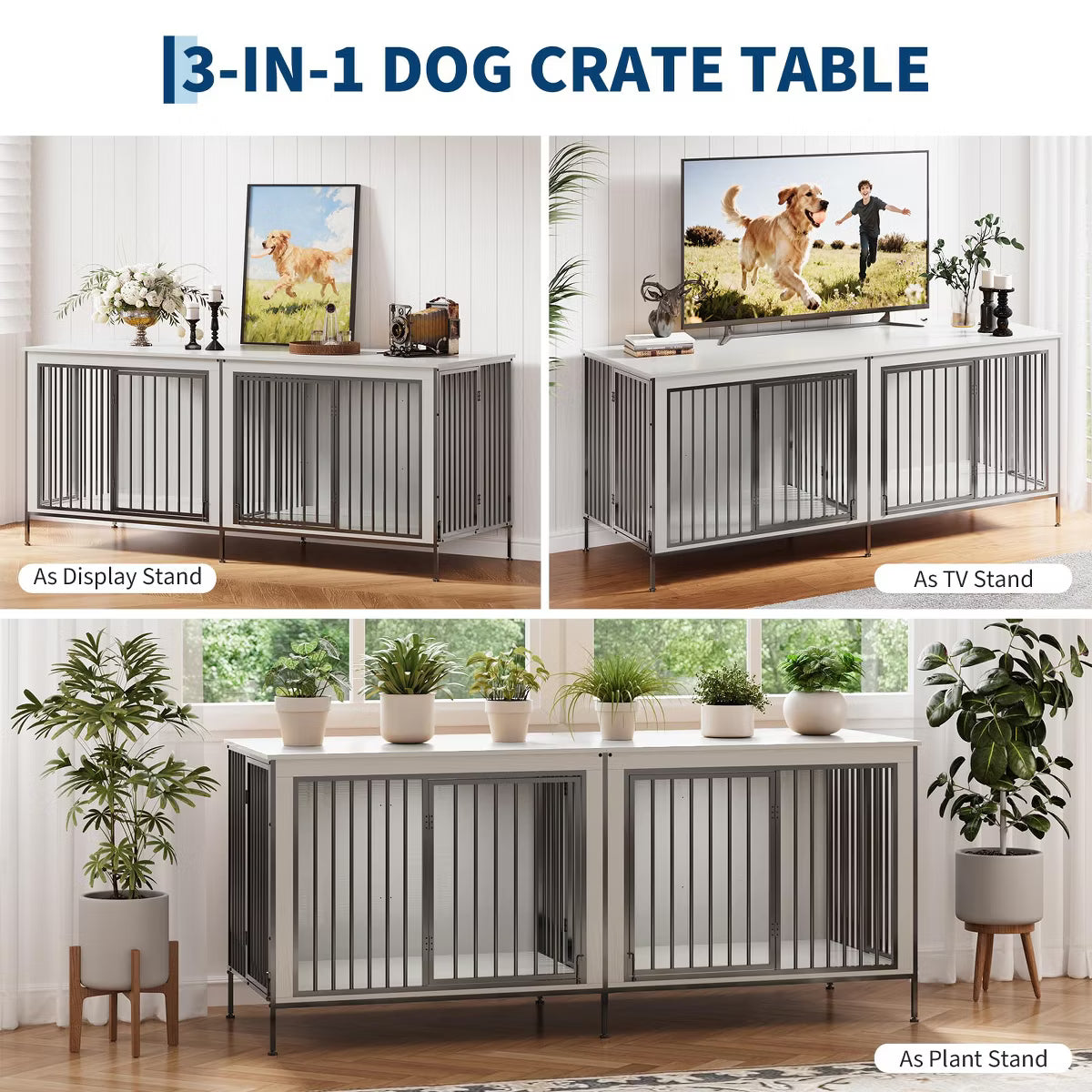 79" Double Dog Crate Furniture, Heavy-Duty Wooden Indoor Dog Kennel with Divider,