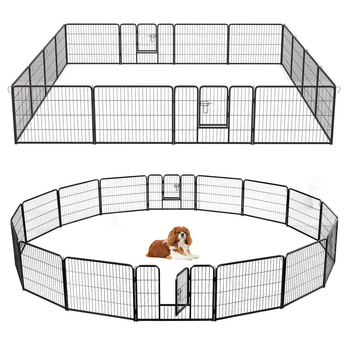 16 Panel 24" Height Pen Fence w/ Lock Indoor Outdoor Foldable Fencing Gate