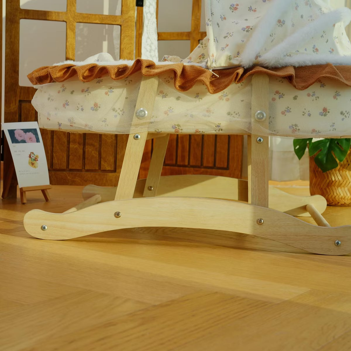 French-Style Rocking Cat Bed - Wooden Stand & Canopy