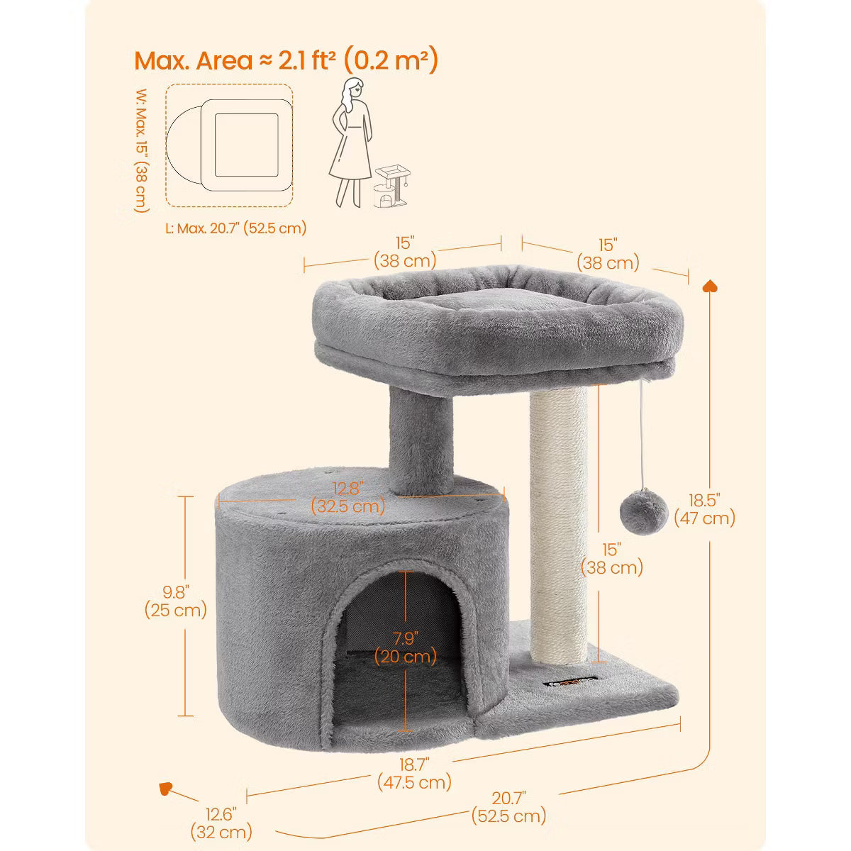 Cat Tree Tower with Sisal Scratching Post, Cat Condo with Padded Perch,