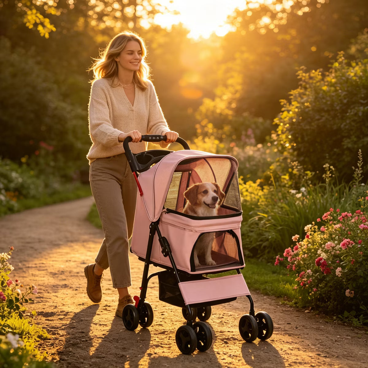 Pet Stroller for Small Dogs and Cats Under 28 lbs,