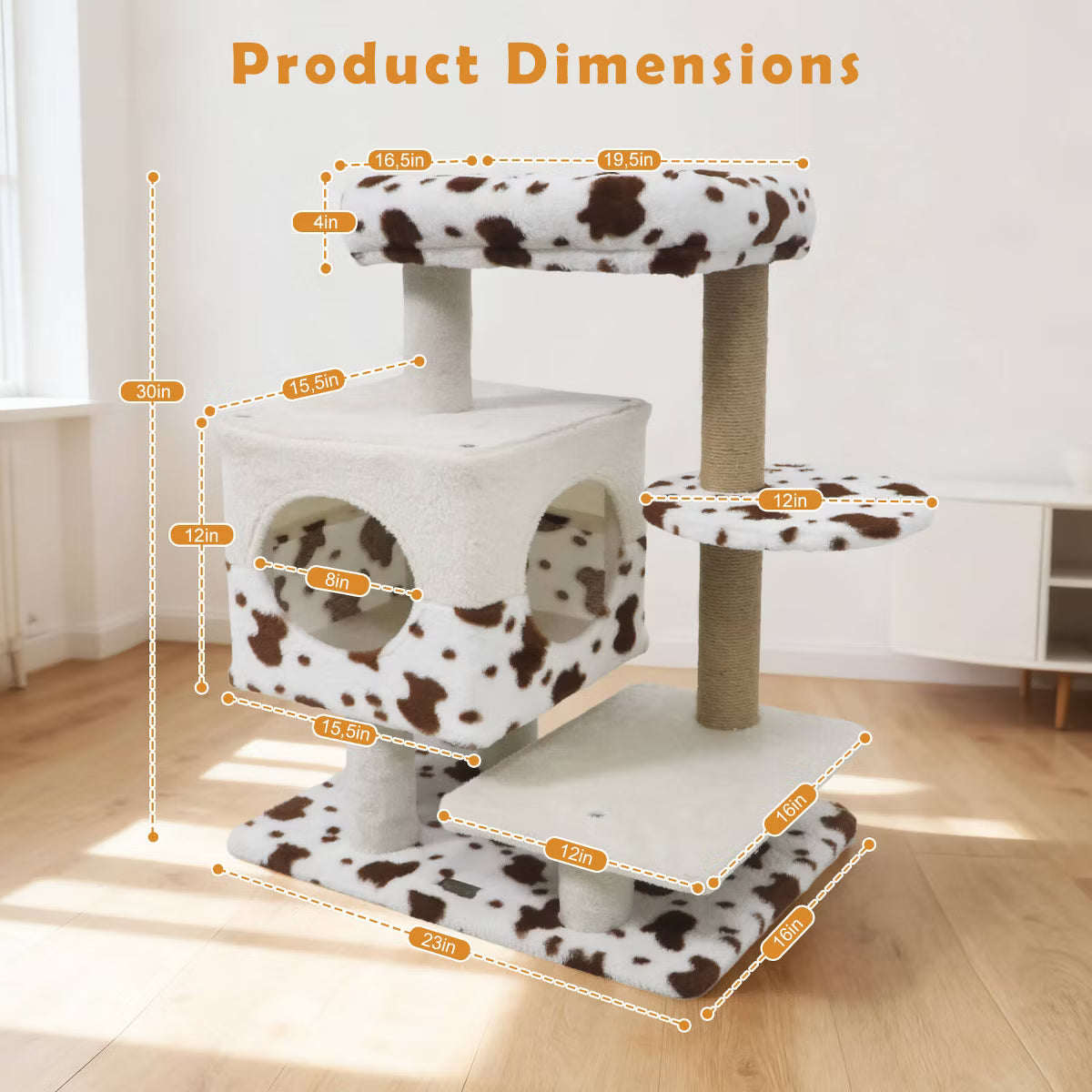 Modern Cat Tree with Wide Upholstered Perch & 2-Entrance Cat Condo Scratching Posts