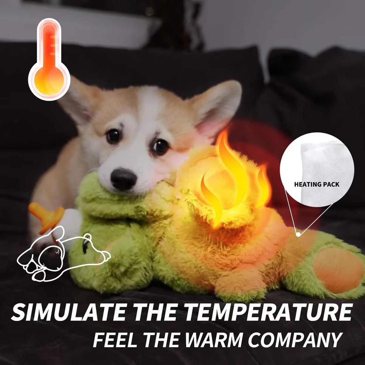 Heartbeat Dog Toys - Puppy Soothing Heartbeat Warm Bear Comfort Dog Sleep Aid Plush Toy