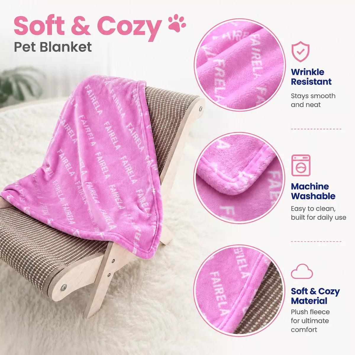 Soft Fleece Pet Blanket - Pink, 27.6 x 39.4