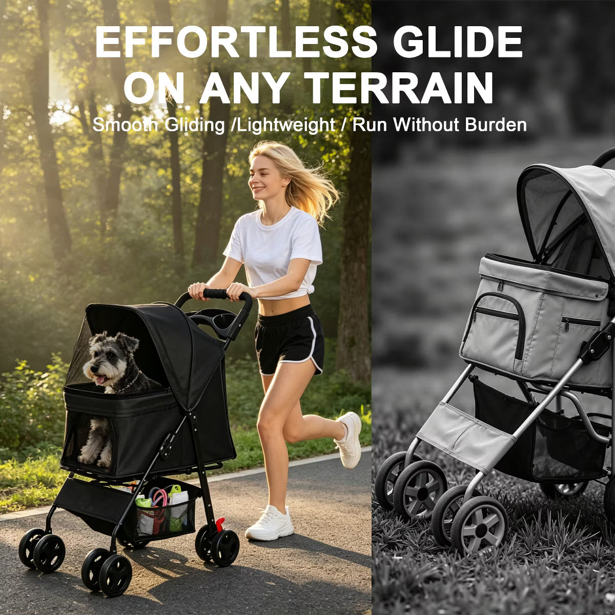 Pet Stroller for Small Dogs and Cats Under 28 lbs,
