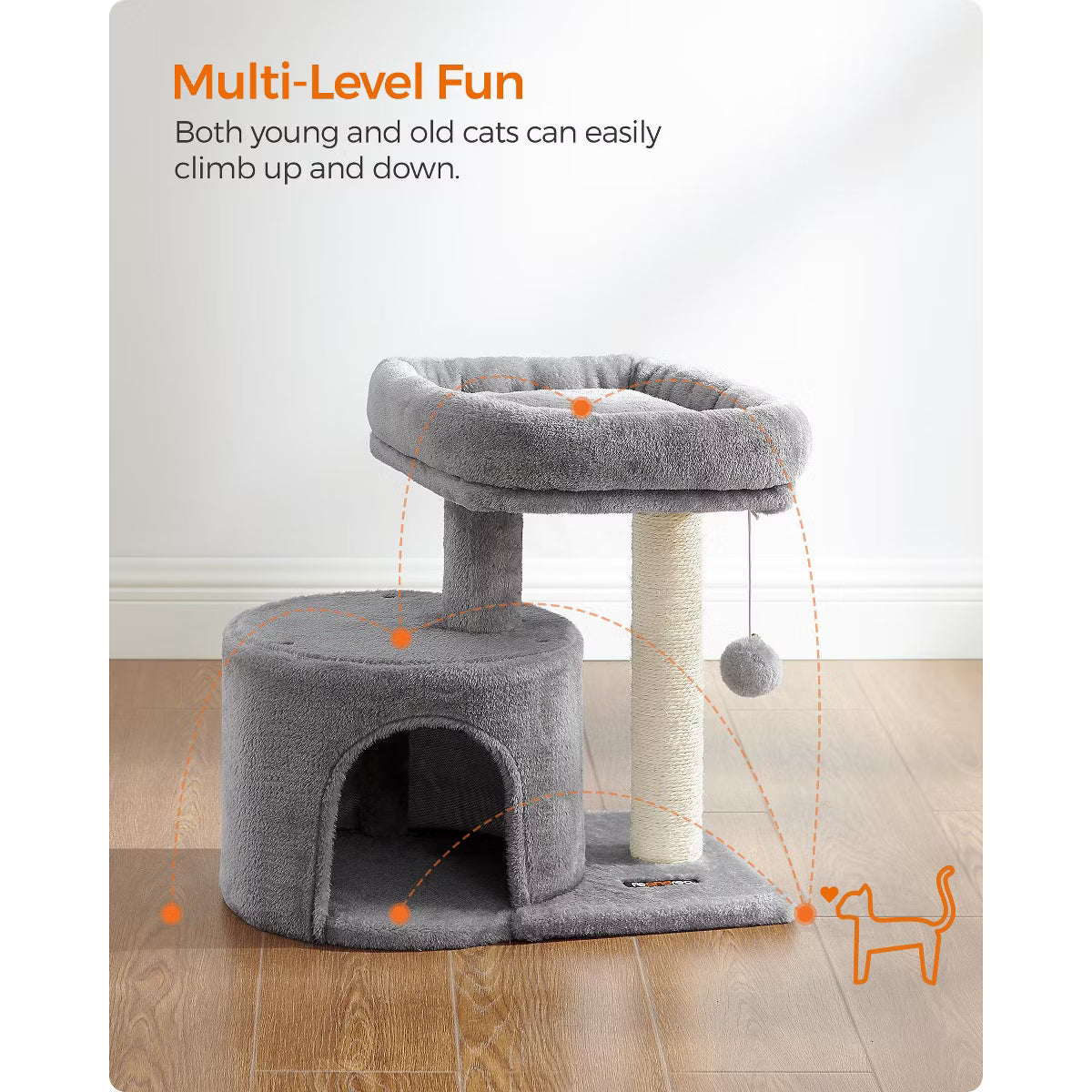 Cat Tree Tower with Sisal Scratching Post, Cat Condo with Padded Perch,