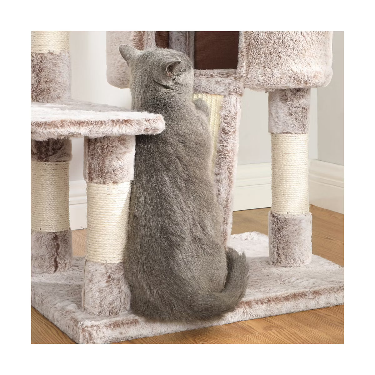45.3-Inch Cat Tower with Scratching Ramp, Multi-Level Cat Condo with Spacious Cave & 2 Perches,