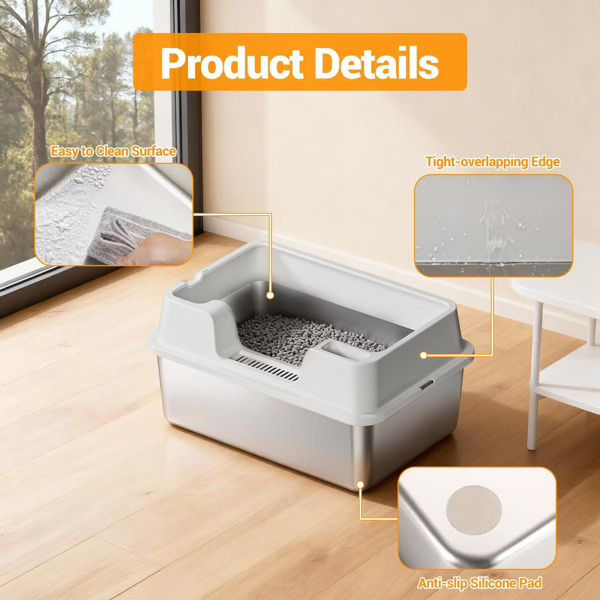 Jumbo Stainless Steel Cat Litter Box - High-Sided & Non-Stick,