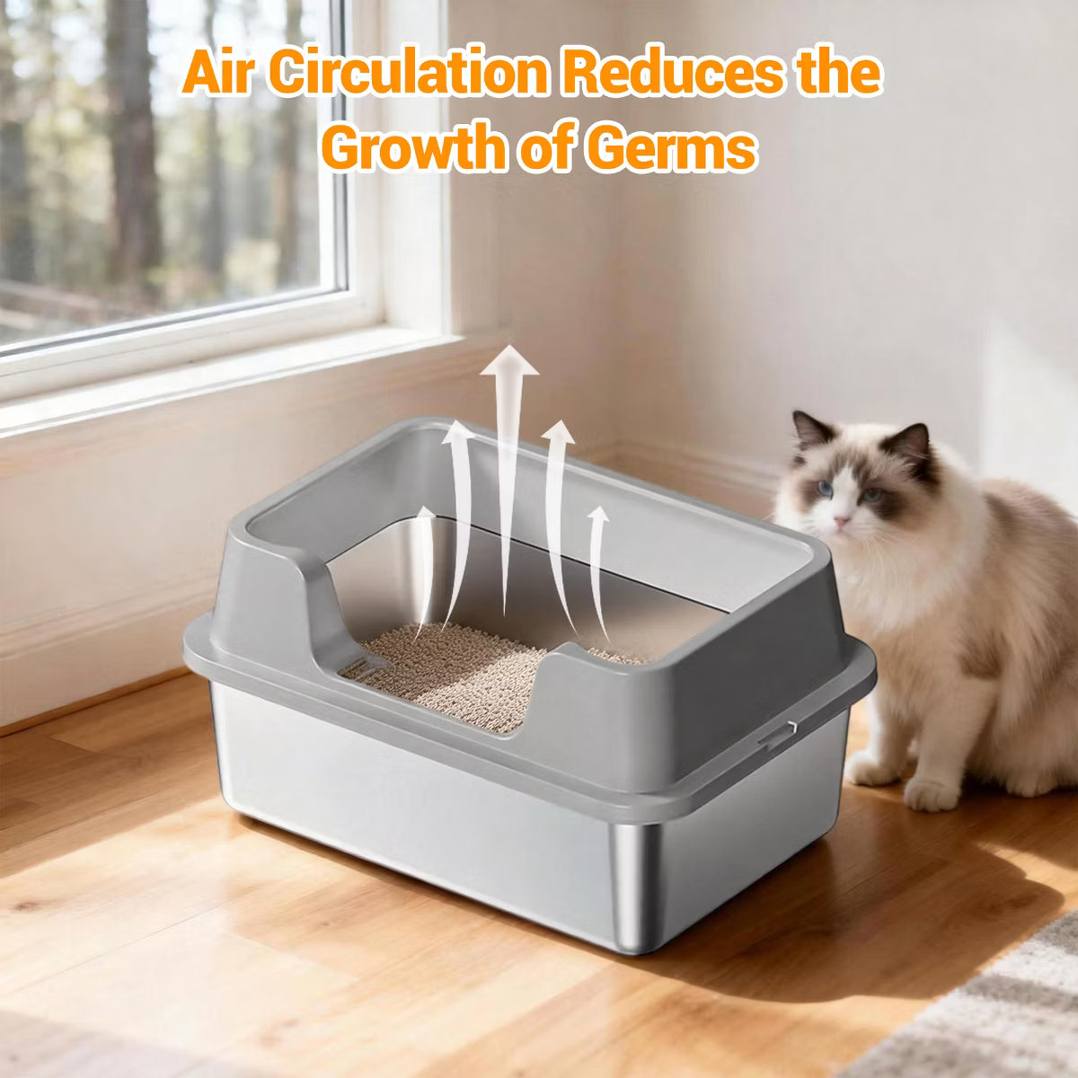 Jumbo Stainless Steel Cat Litter Box - High-Sided & Non-Stick,