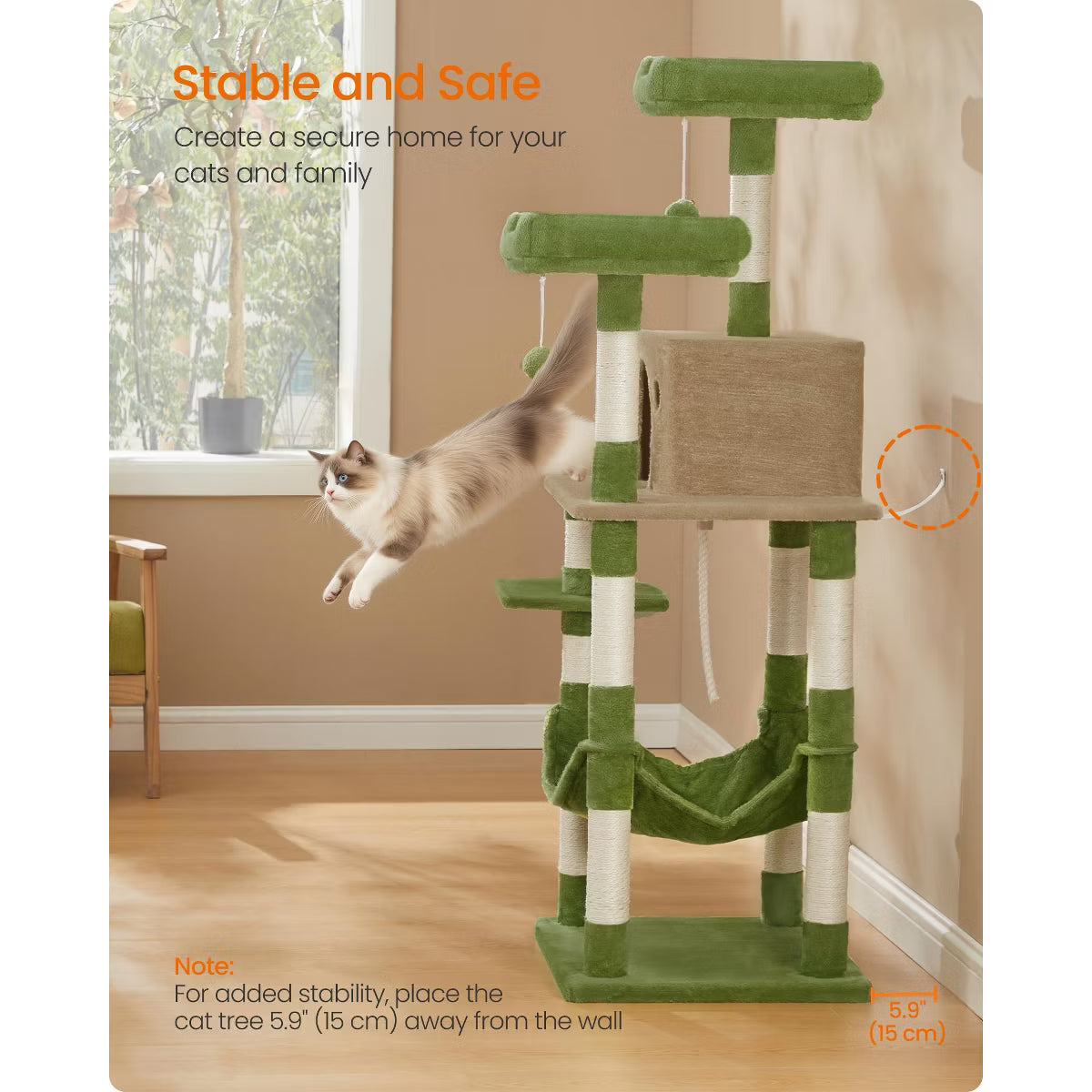 55.8-Inch Cat Tower, Multi-Level Plush Condo with 11 Scratching Posts